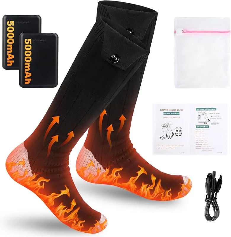 Calze Riscaldate a Batteria, 5000mAh Calzini Riscaldati con 4 Temperature, Calze Riscaldanti Ricaricabili per Uomo e Donna, calze Riscaldate Ricaricabili per Sci Trekking Ciclismo Sci Caccia — Abbigliamento riscaldato