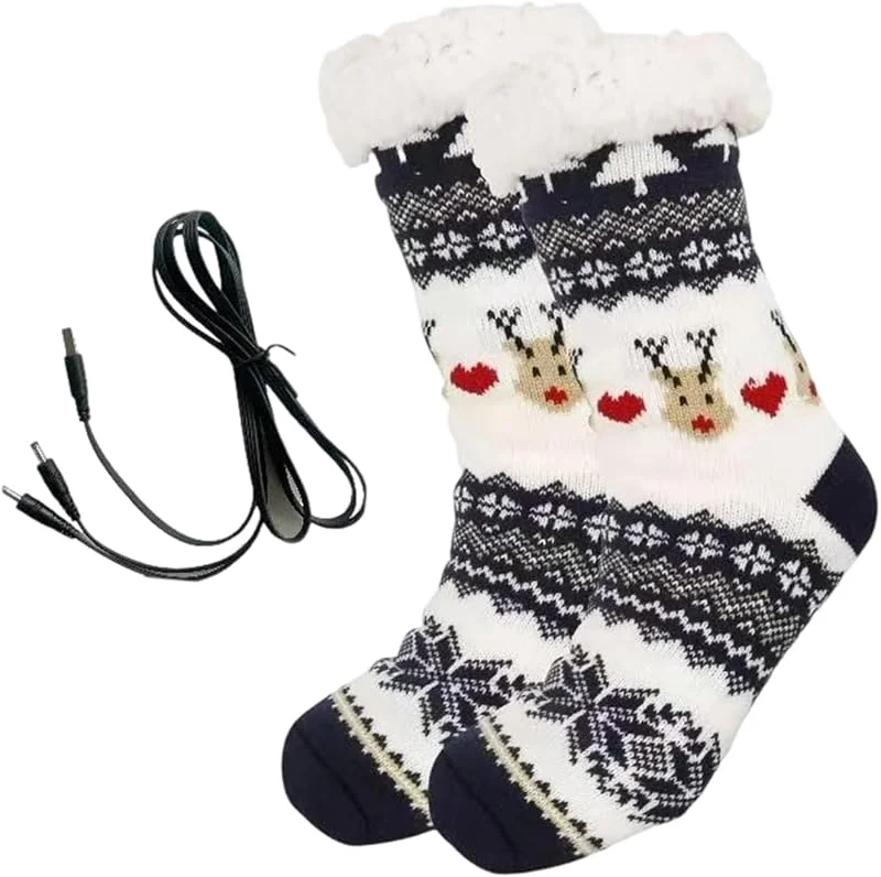 Calzini a pantofola unisex ricaricabili tramite USB, calzini riscaldati, calzini invernali antiscivolo, comodi calzini da pavimento per interni per le mattine fredde in seminterrato invernale — Abbigliamento riscaldato