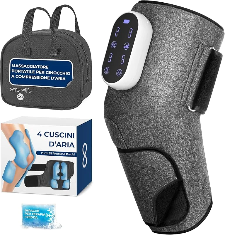 SereneLife Massaggiatore Gambe ad Aria per Ginocchio, Massaggio con 4 Vibrazioni, 2 Livelli Calore Fino 45°C, 4 Airbag, Controller LED, Impacco Freddo per Sollievo Dolori — Riscaldamento
