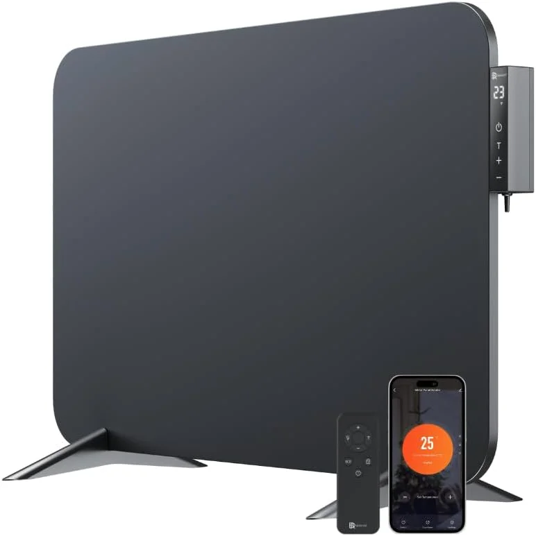 BR Bringer radiatore elettrico a infrarossi 450 watt con termostato intelligente e telecomando, WIFI e app - per montaggio a parete o utilizzo mobile, risparmio energetico (nero) — Riscaldamento