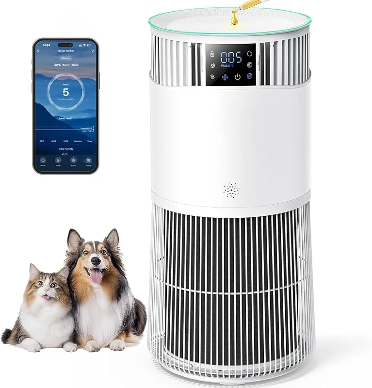 P2 Purificatore d'Aria Smart per Animali Domestici con Filtro HEPA, Depuratore con APP, Rimuove 99, 98% di Allergeni Fumo Polvere Polline di Pet Odore, Vento Forte, Modalità di Sonno per CADR 463 m³, h — Umidificatore
