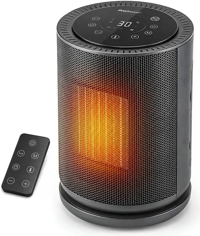 Pro Breeze Stufetta Elettrica Circolare Oscillante 1800W – Termoventilatore Basso Consumo per Bagno e Casa, Riscaldamento, Ventilazione, Pannello Touch, Termostato Eco Smart, Interruttore di Sicurezza