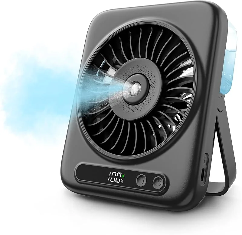 Ventilatore da Tavolo con Nebulizzatore - Mini Ventilatore USB Ricaricabile — Umidificatore