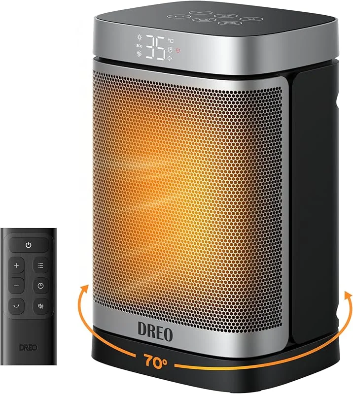 Dreo Termoventilatore a risparmio energetico, silenzioso, riscaldamento elettrico da 1500 W, con telecomando, riscaldamento elettrico oscillante a 70°, timer da 12 ore, 3 modalità 3 velocità