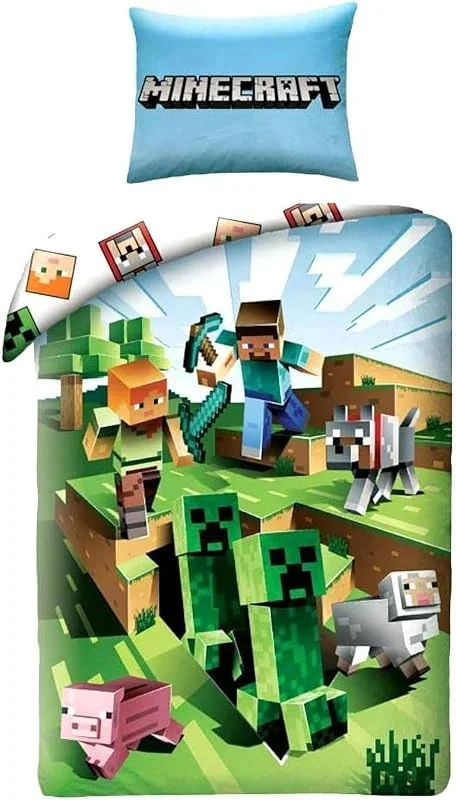 Minecraft Cactus Run Copripiumino Singolo 140x200 + Federa 70x90 Cotone — Riscaldamento