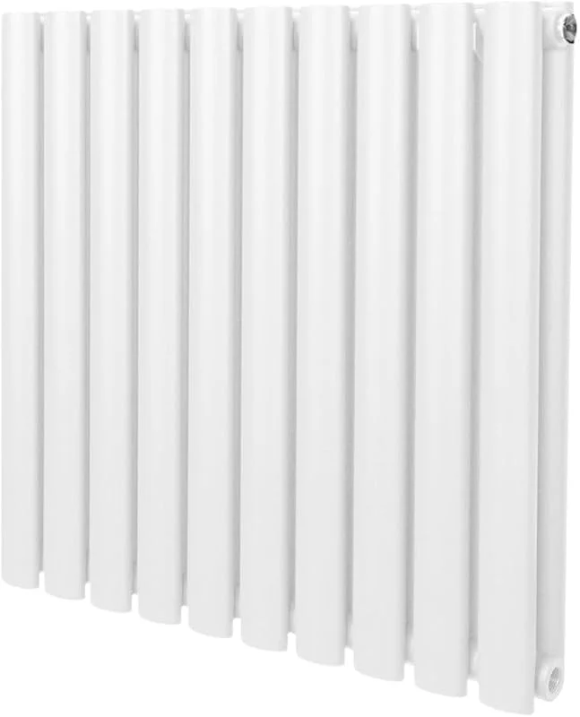 Radiatore a colonna ovale 600 mm x 600 mm Designer Doppio pannello Termosifone Bianco Acciaio Inclusi Spazzola per la pulizia Kit di fissaggio e staffe — Umidificatore