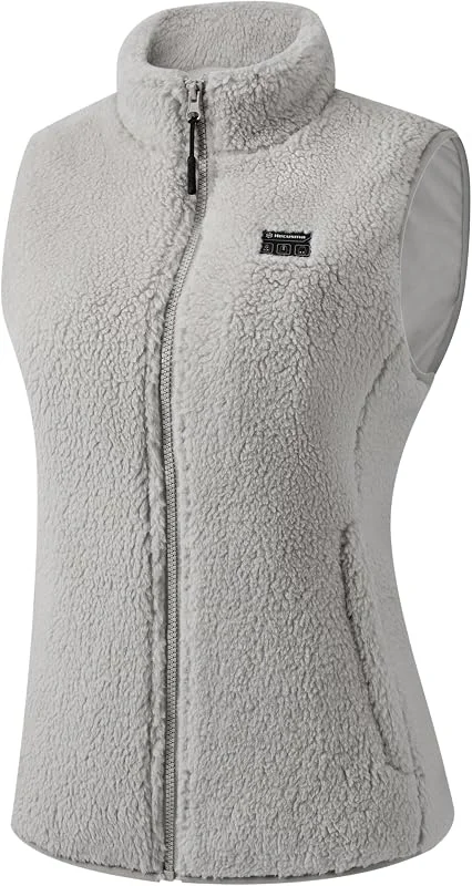 Soffice gilet riscaldante da donna con power bank da 16000 mAh 7, 4 V inclusa, gilet riscaldante Sherpa da donna, gilet termico elettrico in pile per sci all'aperto — Abbigliamento riscaldato