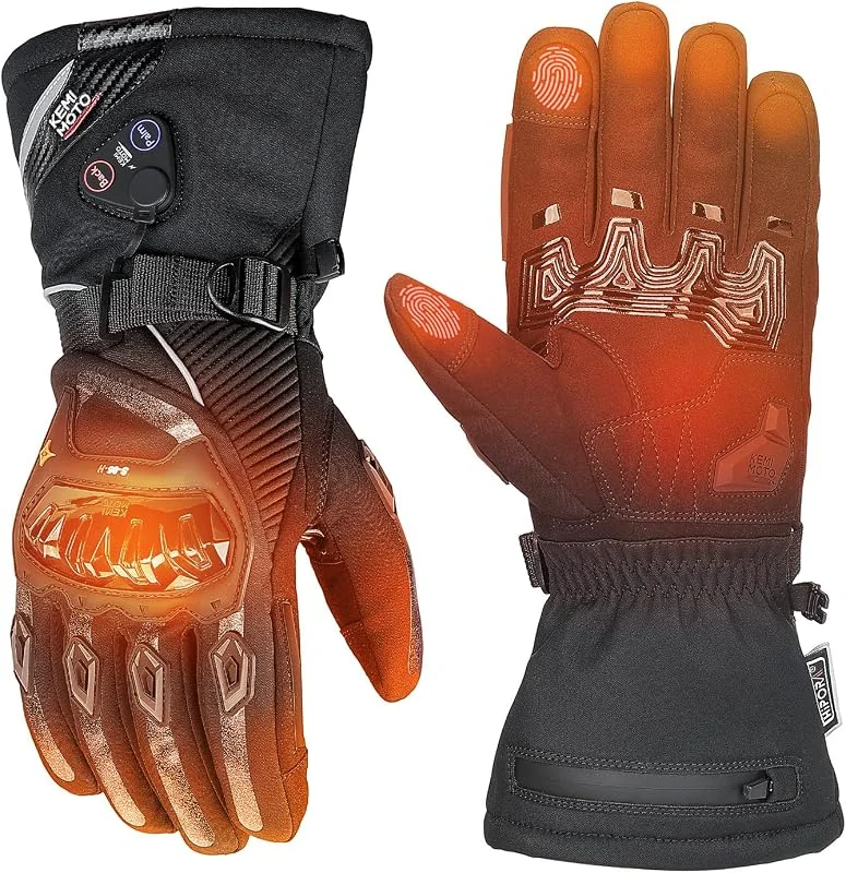 KEMIMOTO Guanti Riscaldati Moto Uomo, Ricaricabili Guanti Invernali Impermeabili Touch Screen con 3000 mAh Batterie, Adatti da -20°C a -5°C, Ideali per Motociclismo e Ciclismo — Abbigliamento riscaldato