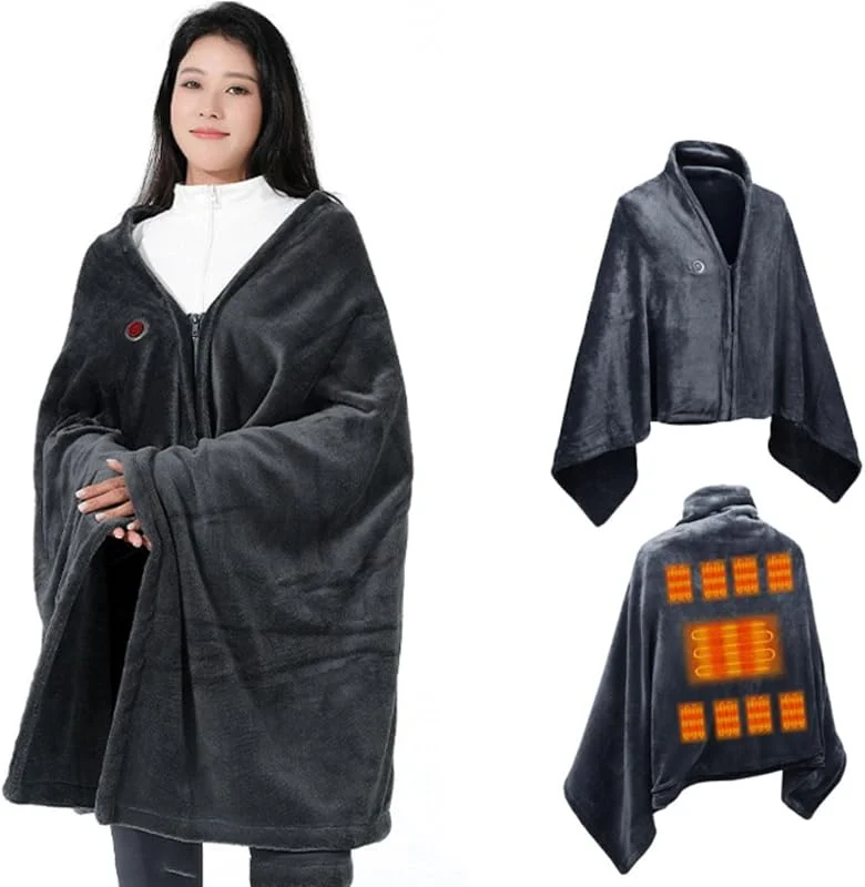 Coperta Termica Elettrica USB Scialle Riscaldante Elettrico in Flanella con Cerniera 3 Temperature Protezione da Surriscaldamento Morbida Termocoperta Lavabile Coperta riscaldata per Casa Ufficio