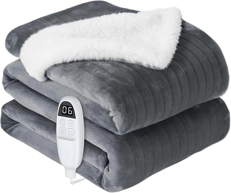 anysun Coperta Termica 200x180 cm, Coperta Elettrica Matrimoniale con Timer 1-10h e Autospegnimento, 6 Livelli di Temperatura, Flanella e Simil Pelliccia di Coniglio, Lavabile in Lavatrice — Riscaldamento