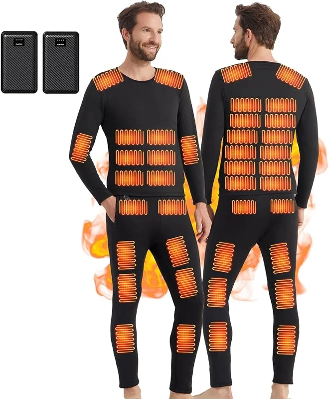 Set di biancheria intima termica da uomo: 42 zone USB riscaldata da donna in pile con power bank invernale caldo top e pantaloni per sport all'aria aperta jogging sci ciclismo — Abbigliamento riscaldato