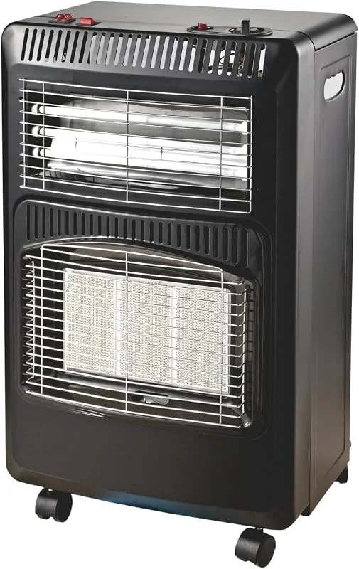HOME It® Stufa a gas pieghevole con ventilatore integrato, 3 livelli di calore 1, 5, 2, 8, 4, 2 kW, accensione piezo, sensore ODS e anti-ribaltamento, con ruote, grigio antracite — Riscaldamento