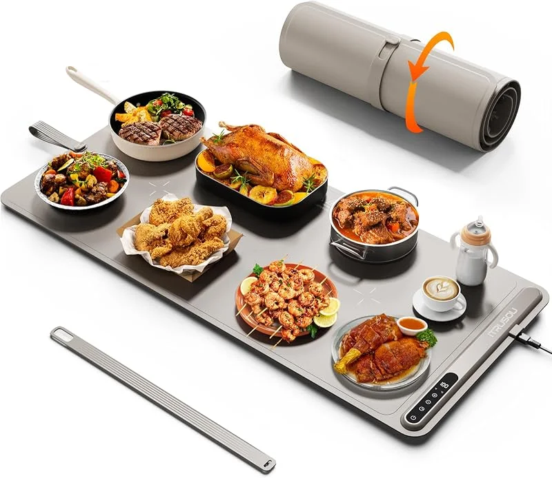 Tappetino riscaldante per alimenti (90x40cm) - iTRUSOU Vassoio riscaldante elettrico grande: 7 livelli temp, 500W, timer 99h - Tappetino arrotolabile XL per feste e buffet — Riscaldamento