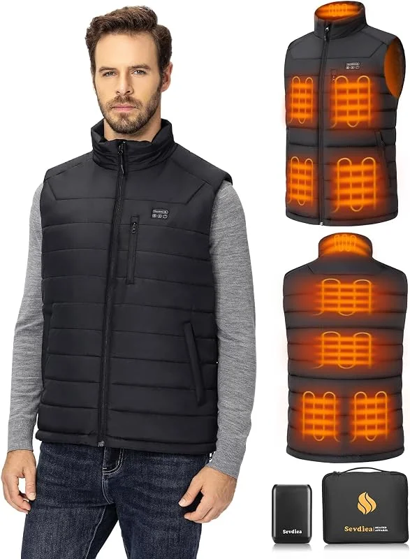 Gilet Riscaldato Uomo con 16000mAh a 7, 4V Batteria Inclusa da, Gilet Riscaldato Uomo 9 Zone di Riscaldamento, per Campeggio per sci moto — Abbigliamento riscaldato