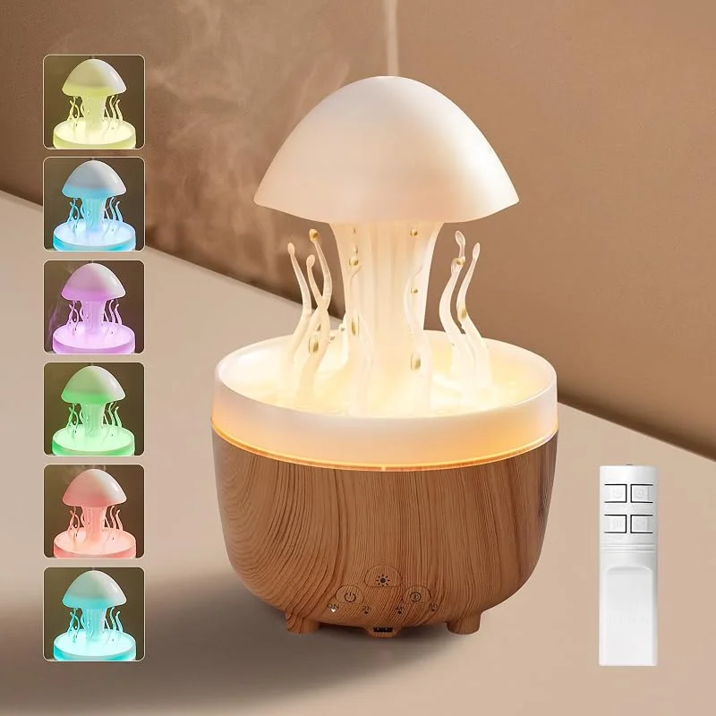 Umidificatore Nuvola di Pioggia, 300ml Diffusore Ambiente, Legno