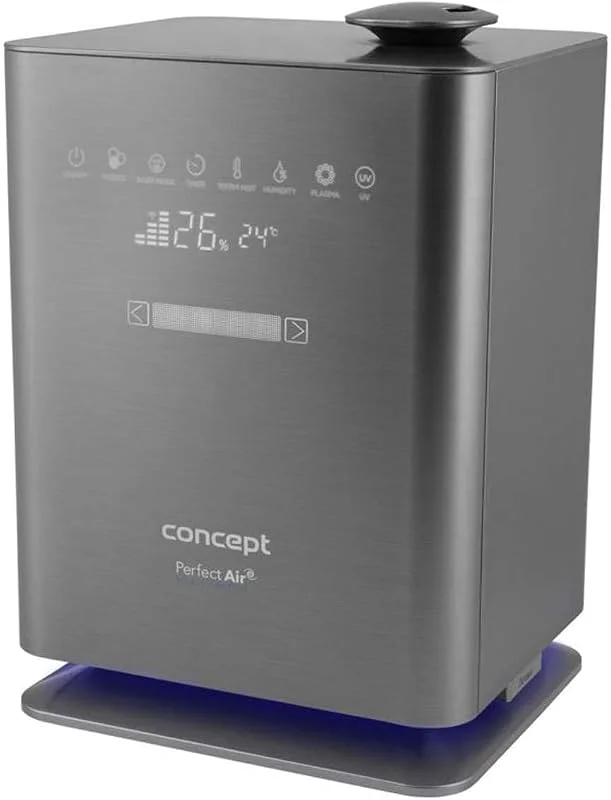 Concept Hausgeräte ZV2021 Umidificatore per ambienti fino a 50 m2 Diffusore di aromi UV Lampada Touch Display LED Wi-Fi Timer Controllo automatico dell'umidità, Grigio — Casa e cucina