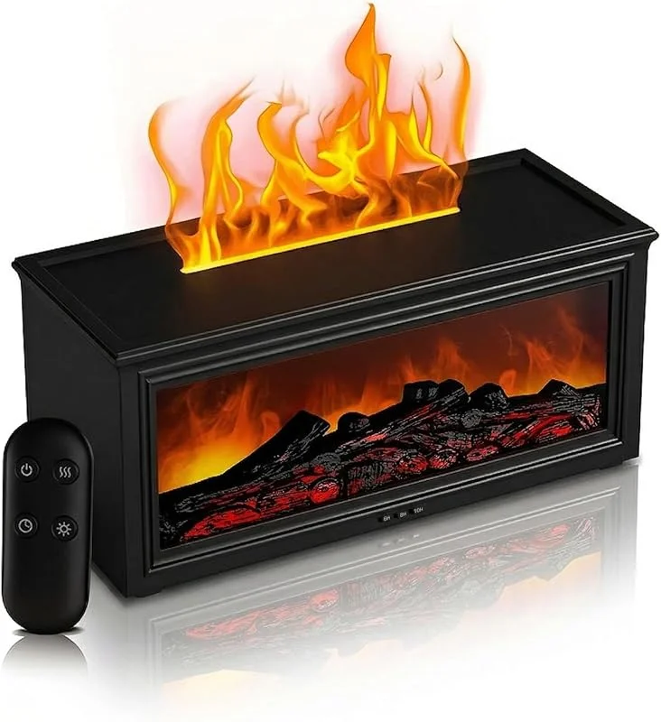 AESHORY Diffusore di Oli Essenziali Camino, Fiamma Umidificatore Ambiente con Telecomando e Porta USB Type C per la Ricarica, Diffusore di Aromi 4 Timer e 7 Colori LED Luce Notturna Regali per Casa