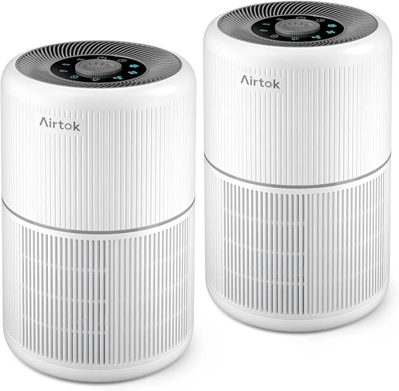 AIRTOK 2PC Purificatore Aria, Purificatore d'Aria con Spugna Aromatica, H13 HEPA Air Purifier rimuove polvere, odori di animali domestici, filtro d'aria a 4 stadi, 3 velocità della ventola — Umidificatore