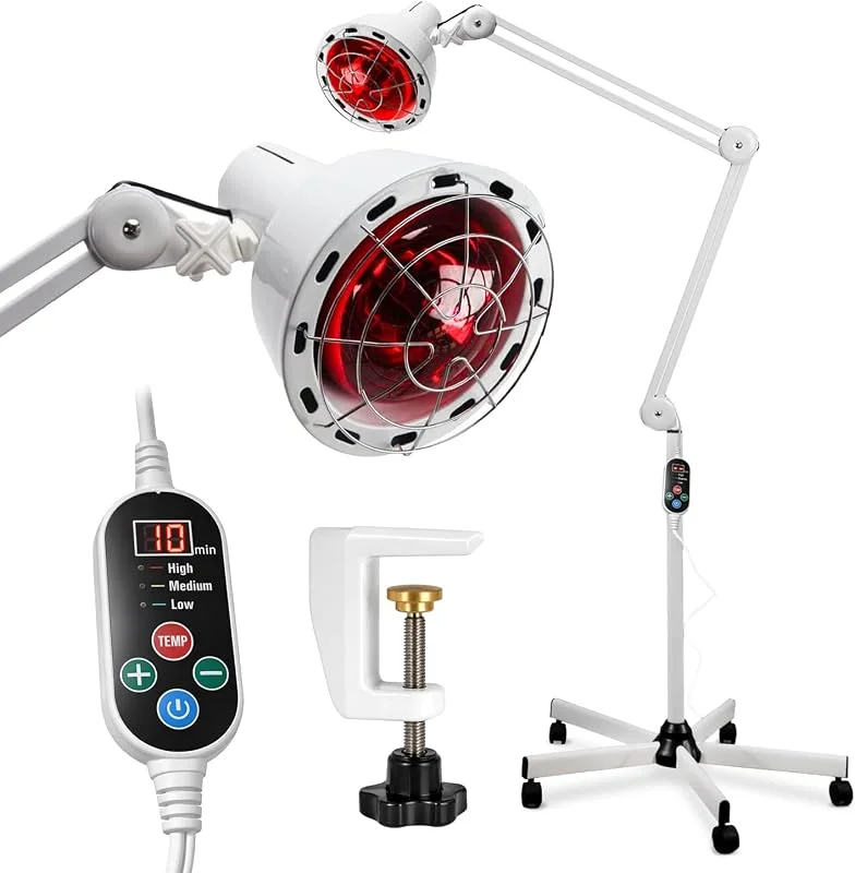 Boston Tech Lampada Infrarossi con Piantana 275W, Ruote, Timer e 3 Livelli — Riscaldamento