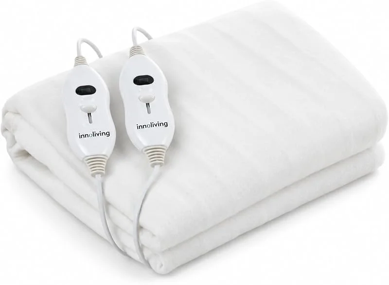 Innoliving INN-064 Scaldaletto Elettrico Matrimoniale 160x140 cm, Lana e Poliestere, 2 Comandi Separabili, 2x60W, Protezione Sovratemperature — Riscaldamento