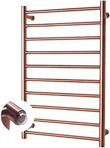Scaldasalviette Elettrico da Parete con Interruttore Impermeabile, 10 Barre, radiatore scaldasalviette in Acciaio Inox per Bagno, scaldasalviette cablato Color Oro — Riscaldamento