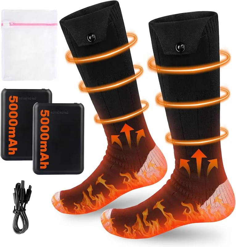 Mineup Calzini Riscaldanti Elettrici, 2×5000mAh Calze Riscaldate Ricaricabili, Calze Riscaldate Uomo Donna, 3 Livelli Di Calore, Lavabile Calz Scaldapiedi Per Sci, Ciclismo, Pesca, Campeggio, Unisex — Abbigliamento riscaldato