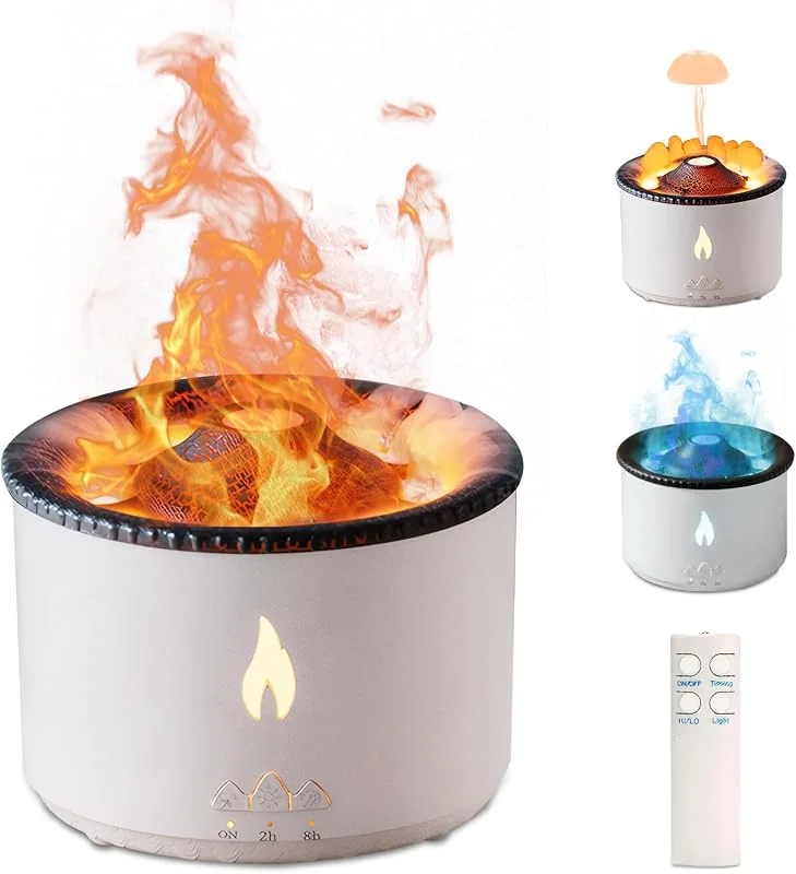 Diffusore di Aroma a Fiamma per Umidificatore Vulcano: Umidificatore per Aromaterapia 300ml Medusa, Fiamma 2 Modalità Nebulizzazione con Telecomando, Diffusore Oli Essenziali a Nebbia Fredda Casa