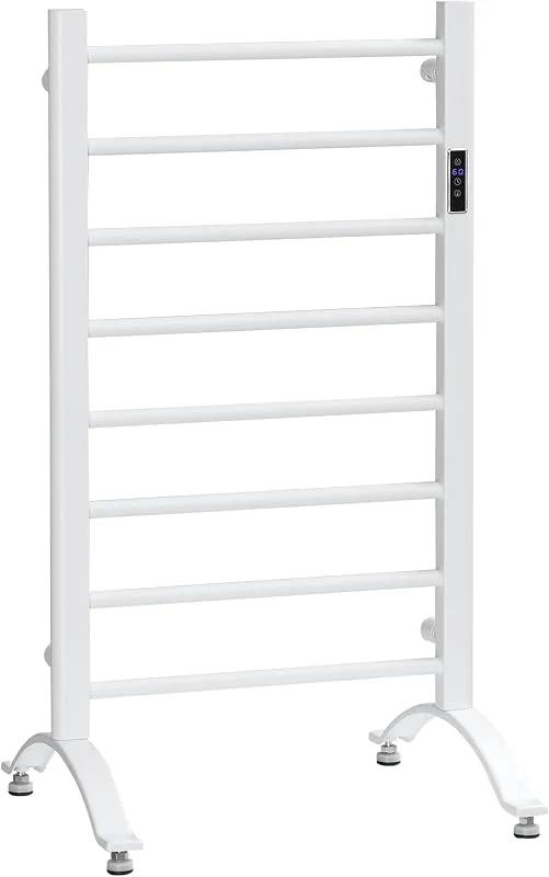 HOMCOM Scaldasalviette Elettrico a 8 Barre con Timer 50x45x90 cm Bianco — Riscaldamento