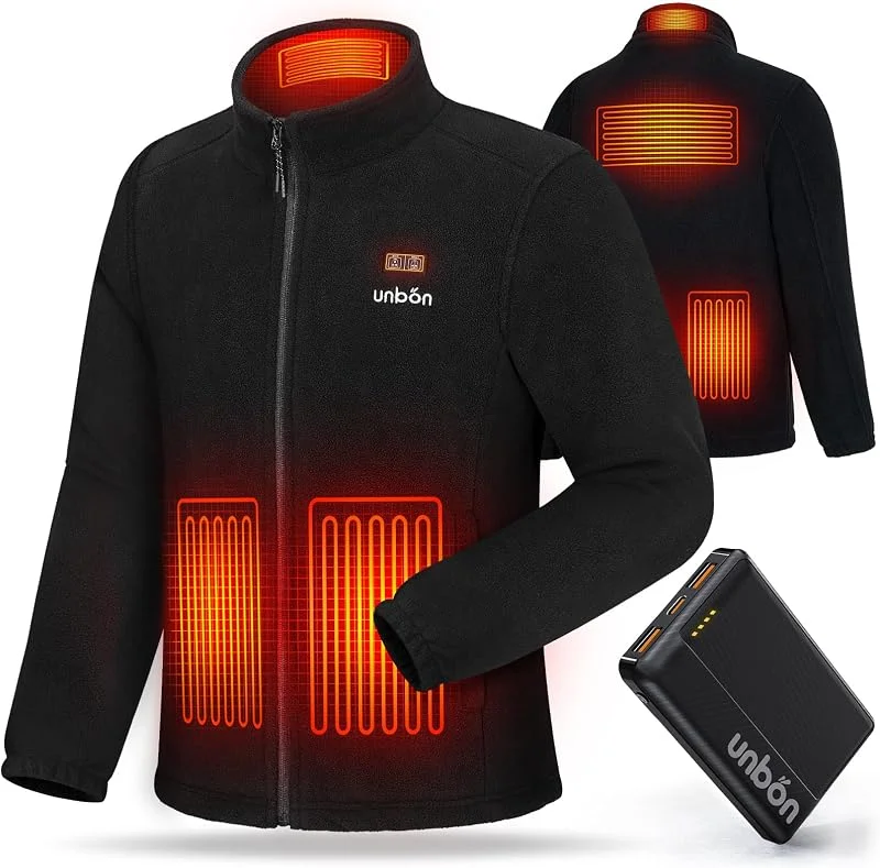 UNBON Giacca Riscaldata Uomo, Giubbotto Riscaldato Uomo con Batteria USB C 10000mAh, Giacca Riscaldante Elettrica Pile 3 Temperatura 6 Zone di Calore, Giubbino Riscaldato Termico Moto Lavoro — Abbigliamento riscaldato