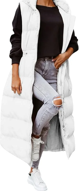 Generico Gilet Lungo da Donna Senza Maniche Caldo Elegante Trapuntato con Cappuccio Imbottita Giacca Gilet Piumino Smanicato Invernale Leggero Lavoro Cotone Giubbotto Smanicato retrò — Abbigliamento riscaldato