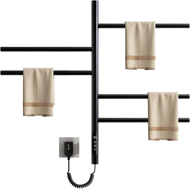 Scaldasalviette Elettrico, Termostato WiFi Smart Scaldasalviette, per Alexa e Google Home e APP, 420x660 mm, Rotazione 180°, Portasciugamani elettrico, Basso Consumo Scaldino Asciugaman-WIFI Black — Riscaldamento