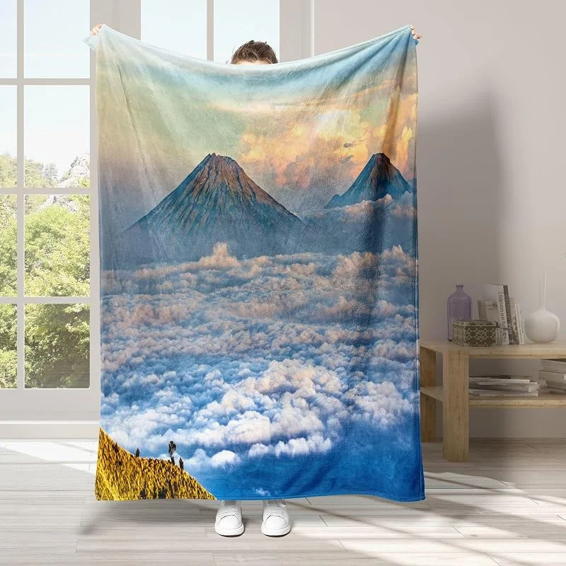 Nuvole Coperta di Flanella 220x240cm, Montagna Blanket Morbido Caldo e Confortevole, Modello di Copert con Stampa 3D, Adatto a Tutte le Stagioni — Riscaldamento