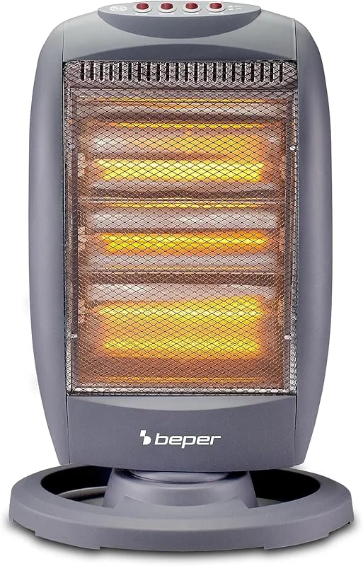BEPER P203PAN011 Pannello radiante alogeno, 400, 800, 1200W, 3 Elementi riscaldanti, 3 livelli di potenza, Oscillazione orizzontale automatica, Funzione ECO e autospegnimento, Grigio — Riscaldamento