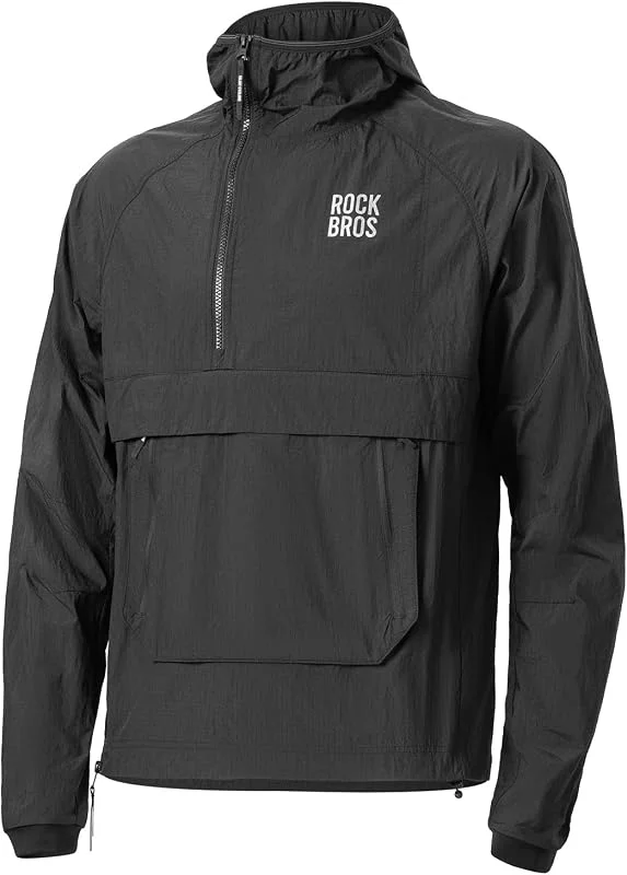 ROCKBROS Giacca da Ciclismo Uomo Antivento, Giacca a Vento Idrorepellente e Traspirante, con Tasca Rimovibile Magnetica con Cappuccio, Abbigliamento Leggero per Corsa Trekking Bici, Nero — Abbigliamento riscaldato