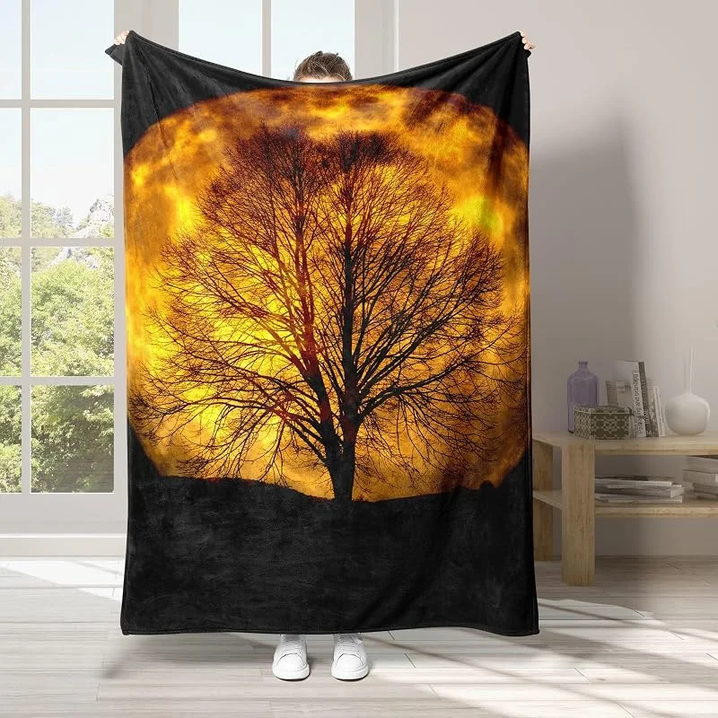 Sole Coperta di Flanella 220x240cm, Albero Blanket Morbido Caldo e Confortevole, Modello di Copert con Stampa 3D, Adatto a Tutte le Stagioni — Riscaldamento