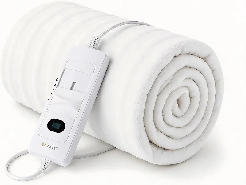 Scaldaletto Singolo 150x80 cm, Scaldaletto Elettrico Riscaldamento Rapido, Comando Rimovibile con 3 temperature, Protezione da Surriscaldamento, Tessuto Morbido, Basso Consumo Bianco