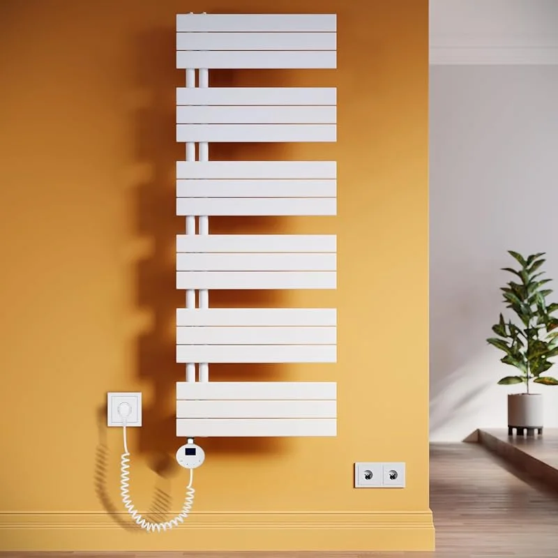 Scaldasalviette elettrico da bagno, 1590 x 600 mm, con termostato, scaldasalviette dritto, con barra riscaldante, bianco, 1000 W — Riscaldamento