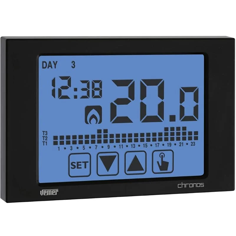 VEMER VE452900 CHRONOS - Cronotermostato Digitale Programmabile a Batterie, Termostato per Caldaia con Display Touch Screen, Nero — Riscaldamento