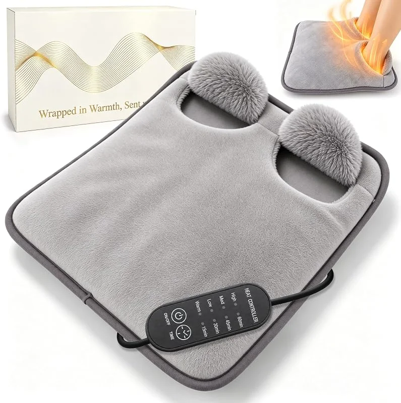 Scaldapiedi elettrico 35 x 33 cm, spegnimento automatico, piedini elettrici lavabili con 4 livelli di calore, 4 timer, cuscino riscaldante per piedi per donne e uomini (grigio) — Riscaldamento