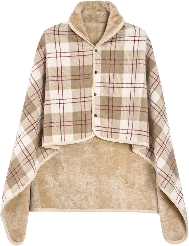 Poncho Donna Invernale, Mantella Pile Donna Casa Caldo Scialle Con Bottoni Wrap Cape, Flanella Maglia Pile Stare al Riscaldante in Inverno M、L — Abbigliamento riscaldato