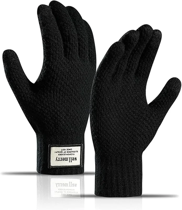 Guanti Invernali Caldi da uomo con Schermo Tattile Guanti a Maglia Magica Stretch Spessi Invernali all'aperto nero con Fodera in pile morbido — Abbigliamento riscaldato