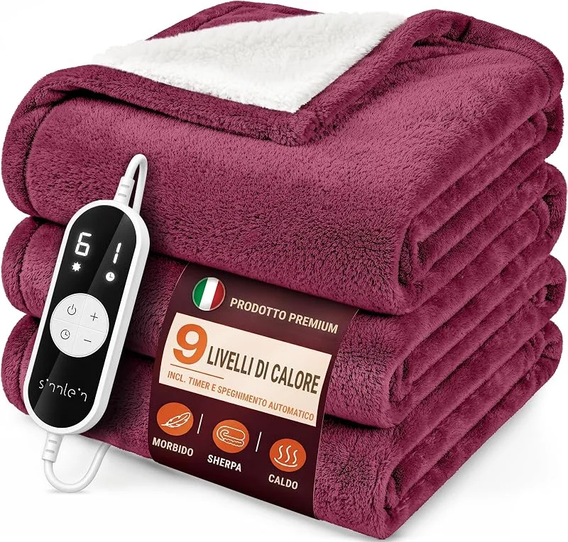 sinnlein® Coperta Elettrica 160x120cm con spegnimento automatico, 9 Livelli di Riscaldamento, Timer, Riscaldamento Rapido, Per Divano, Letto