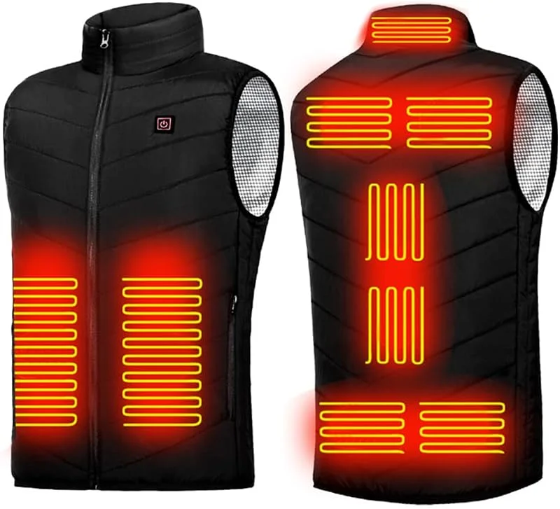 Gilet riscaldato elettrico USB, gilet con testa da uomo e donna, caldo e termico, for uomini e donne, 9 zone for campeggio, moto, pesca, sci, caccia — Abbigliamento riscaldato