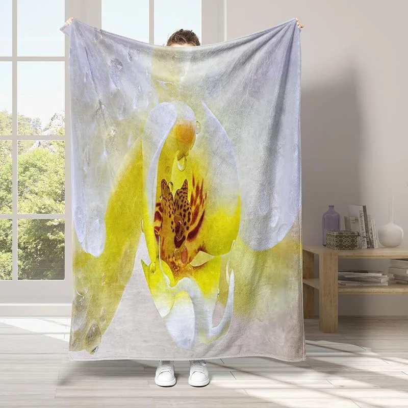 Fiore Coperta di Flanella 220x240cm, Gocce d'Acqua Blanket Morbido Caldo e Confortevole, Modello di Copert con Stampa 3D, Adatto a Tutte le Stagioni — Riscaldamento