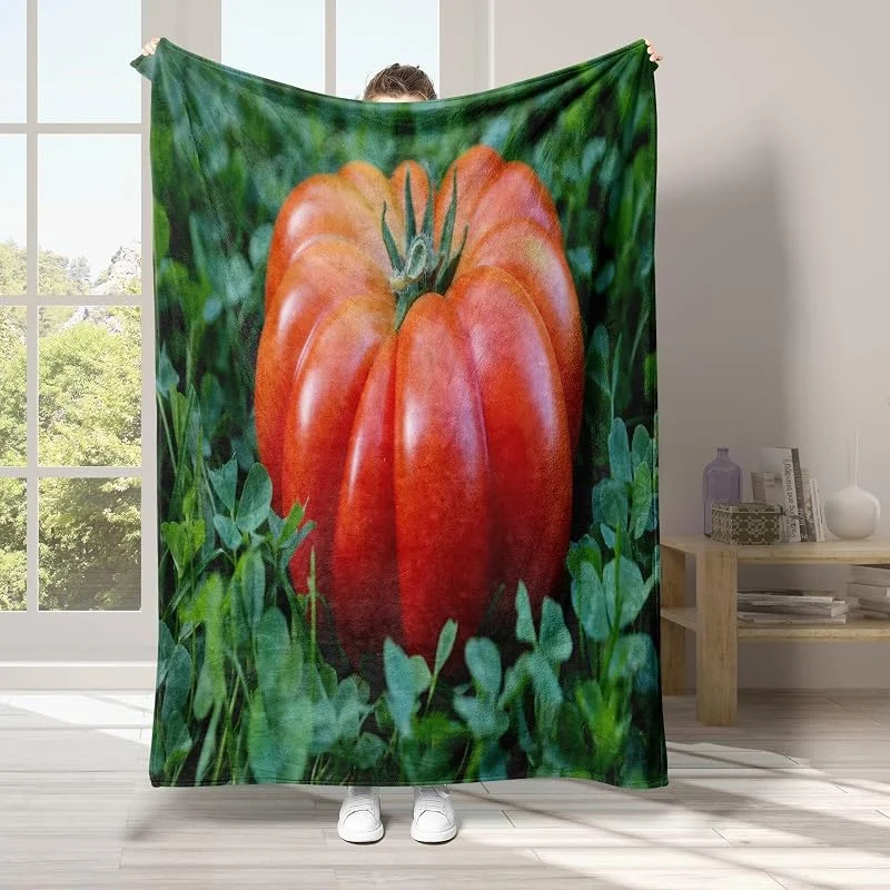 Foglia Coperta di Flanella 220x240cm, Pomodoro Blanket Morbido Caldo e Confortevole, Modello di Copert con Stampa 3D, Adatto a Tutte le Stagioni — Riscaldamento