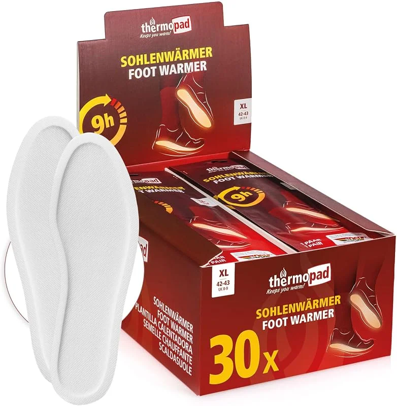THERMOPAD scalda-suole - 30 paia (disponibili in 5 taglie) - extra caldo - solette riscaldanti - piedi caldi per 9 ore - autoriscaldante — Abbigliamento riscaldato