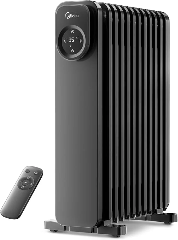Midea Radiatore a Olio, 11 Alette con Telecomando e Schermo Touch LED, Efficiente, Protezione da Surriscaldamento e Ribaltamento, Timer 24h, Silenzioso, Termostato Digitale, 2300W, Nero