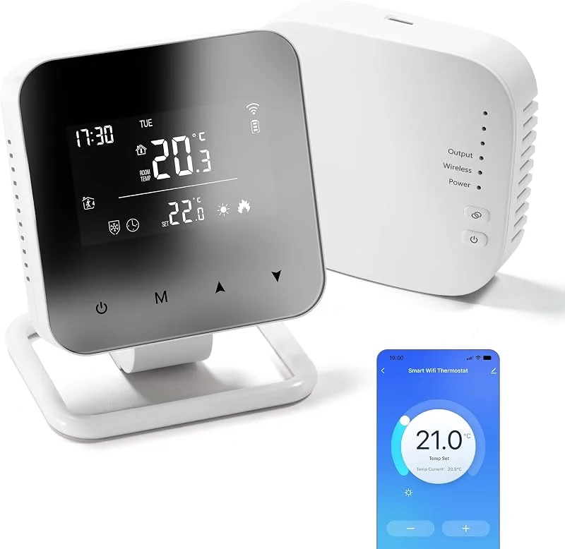 Termostato Wi-Fi per caldaia a 2, 4 GHz, termostat a batteria (non inclusa) programmabile giornalmente, controllo vocale compatibile con Google Assistant e Alexa, controllo tramite Tuya, Smart Life 230V — Riscaldamento