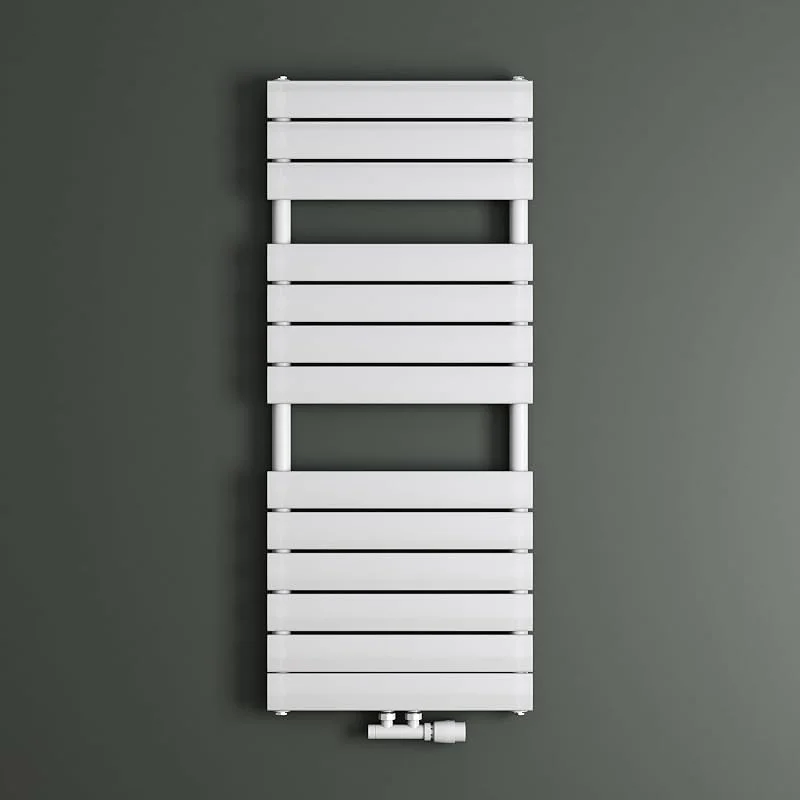 Mai & Mai Termoarredo da bagno, portasciugamani, scaldasalviette, radiatore da bagno piatto 120x50 cm in bianco, con attacco laterale e centrale, termosifone orizzontale, scaldasalviette, scaldabagno — Riscaldamento