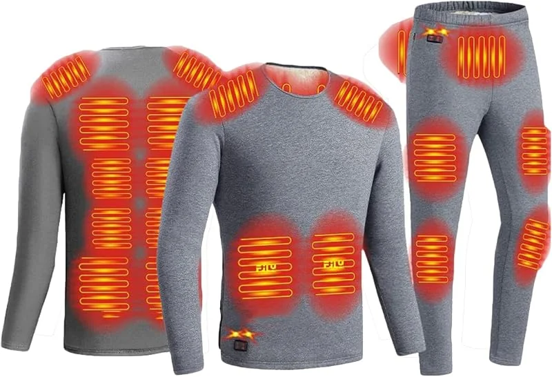 Set Intimo Riscaldabile da Uomo, 18 Zone di Riscaldamento, 3 Regolazioni della Temperatura (25℃-55℃), Riscaldamento della Zona Anteriore Posteriore, per Lavoro E Sport Invernali, 4XL, Grey — Abbigliamento riscaldato